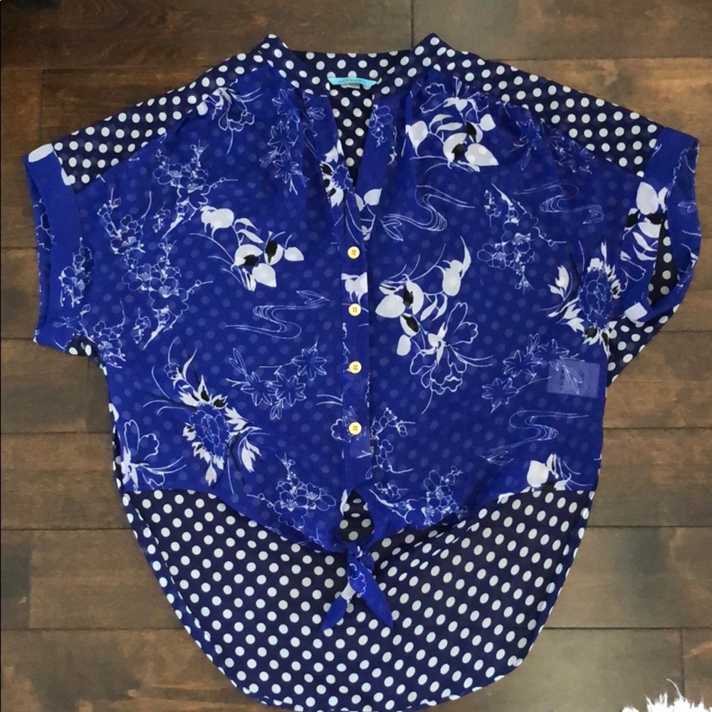 Anthropologie Leifnotes flower & polkadots top